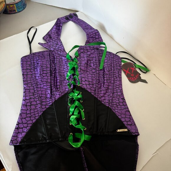 DC Comics The Joker Lace up Halter Top Medium Purple Green Corset Costume Cospla - Picture 15 of 16